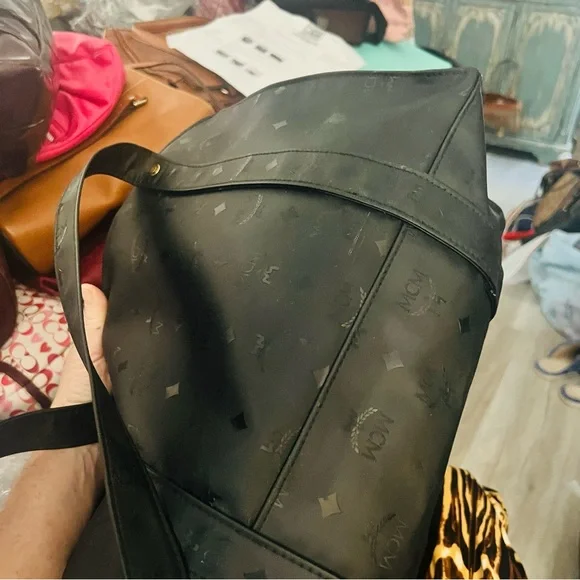 MCM Black Monogram Tote with Stud Accents - Picture 6 of 7